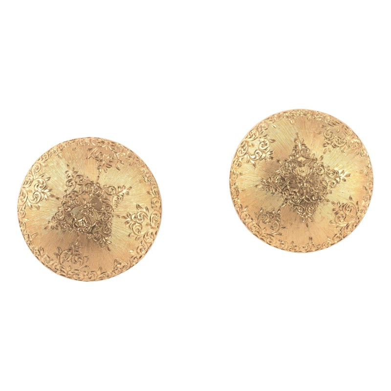 A Large Pair Of 18kt Yellow Gold Ear Clips of Button Design By Mario Buccelati