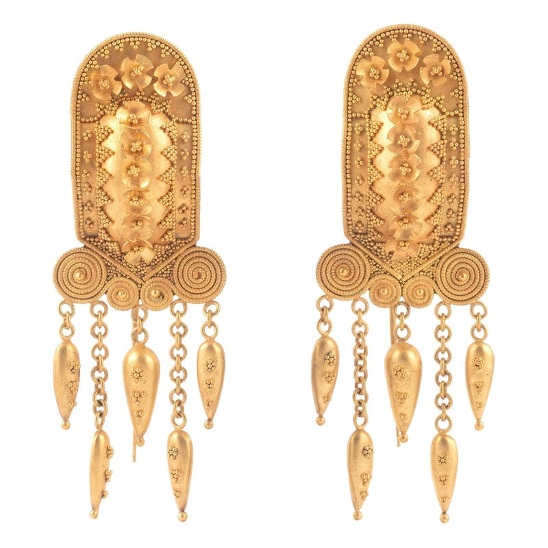 Etruscan Revival Gold Earrings Italy Late 19th Century