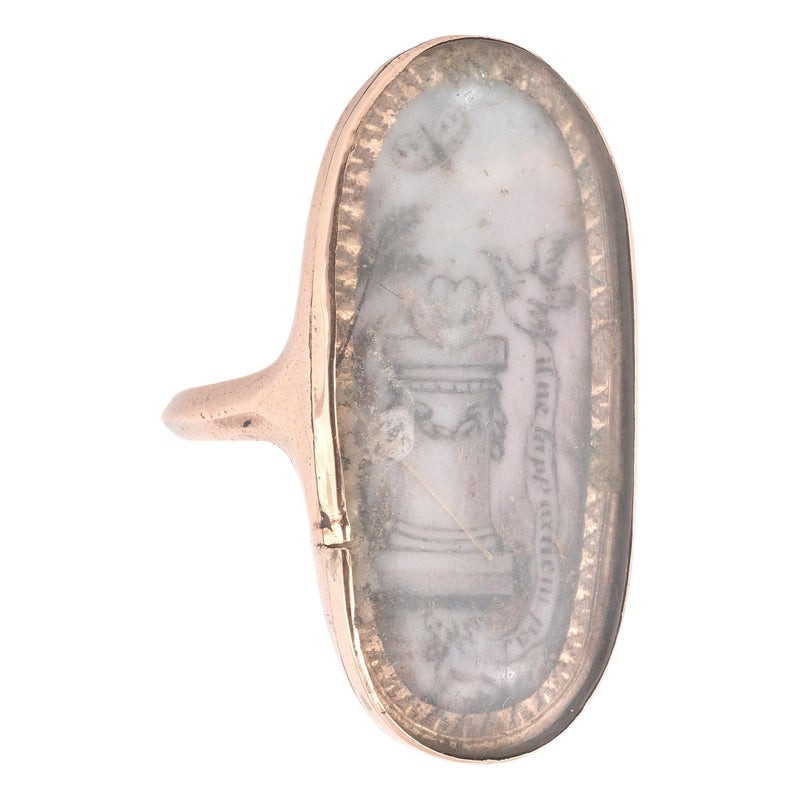 A Georgian Mourning Ring Oval Shaped Panel Painted En Grisaille 1790's