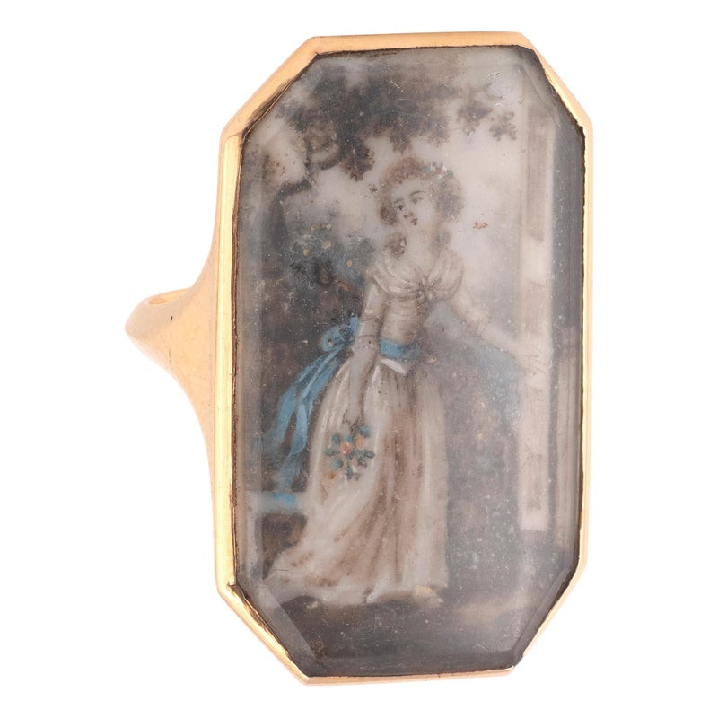 Antique Miniature Of A Elegant Lady Ring Of The Late 18th Century