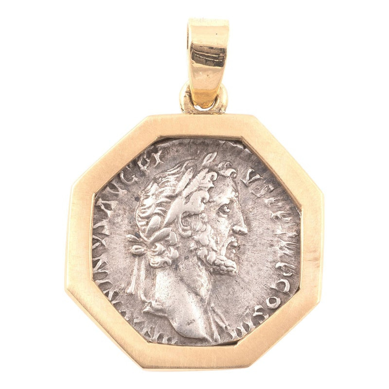 Gold Pendant With Silver Denarius Depicting Emperor Antoninus Pius, 136 AD