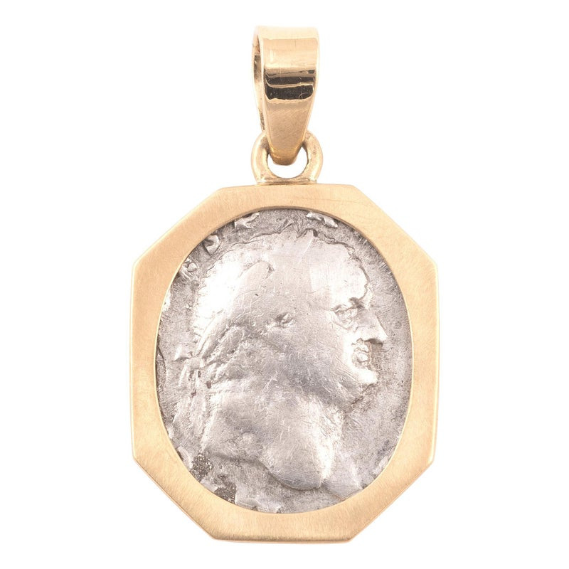 Gold Pendant Featuring A Roman Silver Denarius Of Emperor Vespasian 69AD - 79AD