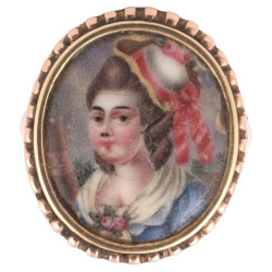 18th Century Gold Portrait Miniature Ring A Lady Painted Enamel