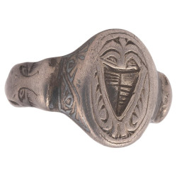 Silver Merchant's Inlaid Niello Ring Seal With Coat Of Arms Circa XV Sec.