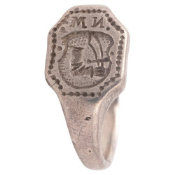 Silver Merchant's Men's Ring Seal Ring With Shield And Letters XV Sec.