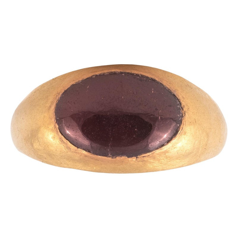 Gold Ring With Large Oval Garnet Cabochon Merovingian 4th-6th Century