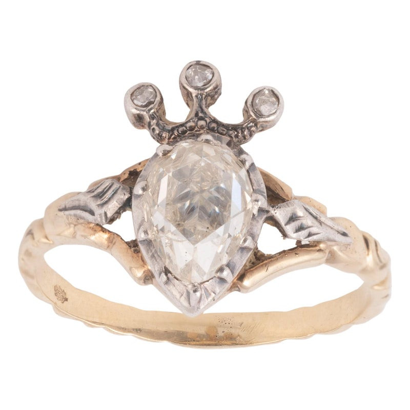 Late Rococo Heart Shaped Diamond Crown Ring 1760's