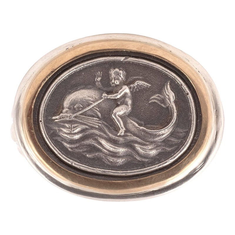 18kt Yellow Gold And Silver Cameo Cupid Ring