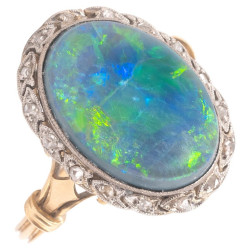 A Black Opal And Diamond Cluster Ring