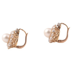 Natural Saltwater Pearl And Diamond Cluster Earrings Late 19th Century