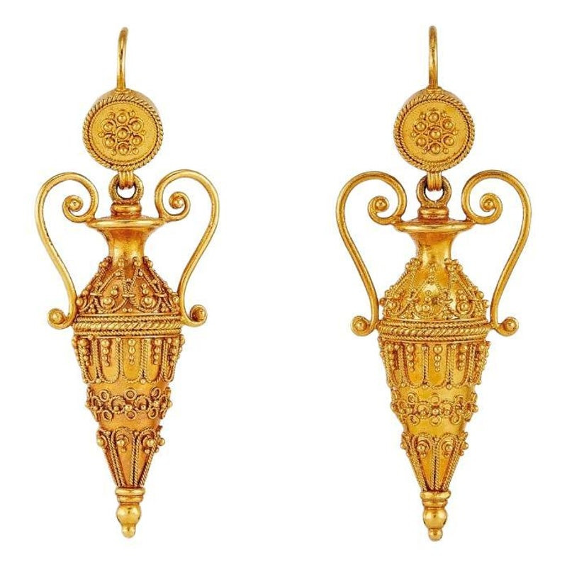 Archeological Revival Gold Amphora Earrings Circa 1880's