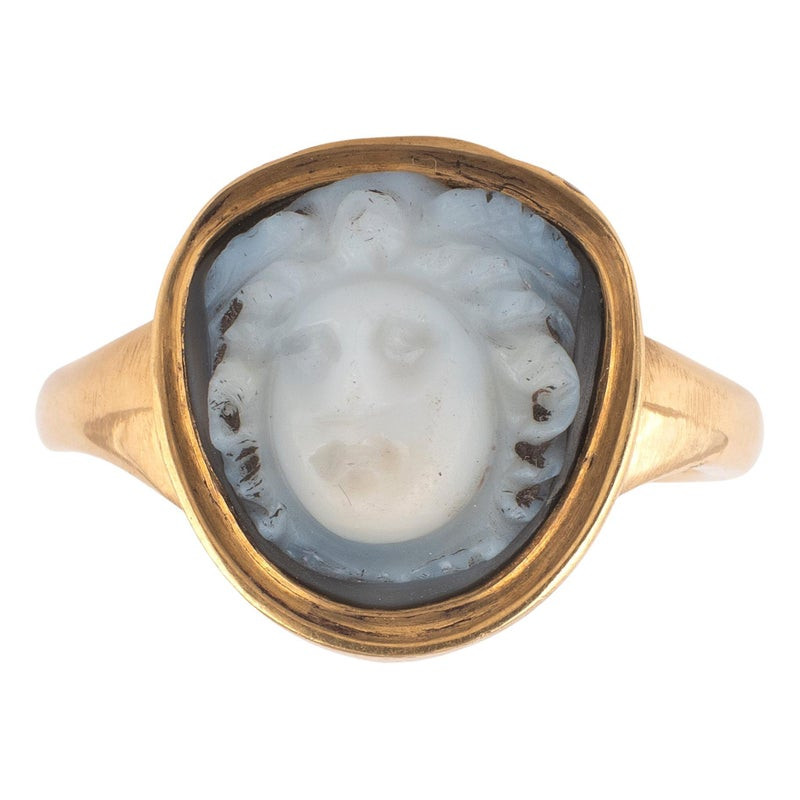 A Roman Onyx Two Layers Of Gray And Blue Cameo Of Medusa Circa 2nd Century A.D.