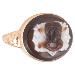 Agate cameo Tragic Greek Theatre Mask Ring Early 19th century