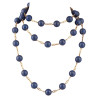 Vintage Mid-Century Lapis Lazuli Beaded Long Necklace In 18k Yellow Gold