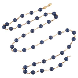 Vintage Mid-Century Lapis Lazuli Beaded Long Necklace In 18k Yellow Gold