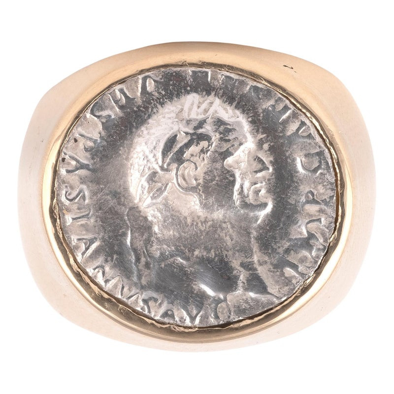 Gold Ring Featuring A Roman Silver Denarius Of Emperor Vespasian 69 CE - 79 CE