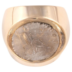 Gold Ring Featuring A Roman Silver Denarius Of Emperor Vespasian 69 CE - 79 CE