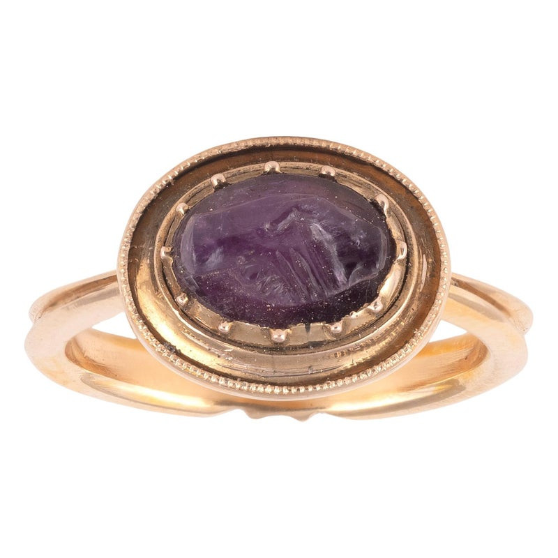 Gold Ring With Clasped Hands Amethyst Cameo 2nd-3rd century AD