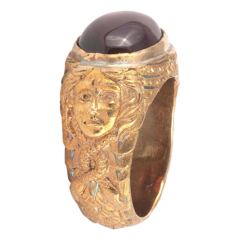 Classical Revival Cabochon Garnet And 18k Gold Ring