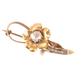 Natural Pearl And Rose Diamond Floral Spray Brooch