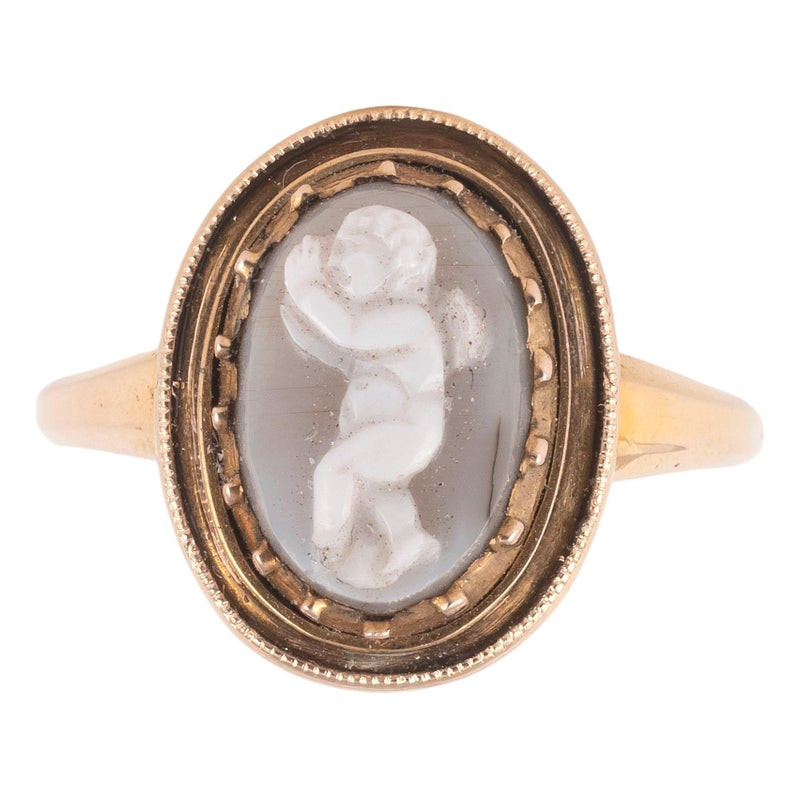 Italian Grey Agate Ring With Renaissance Cameo