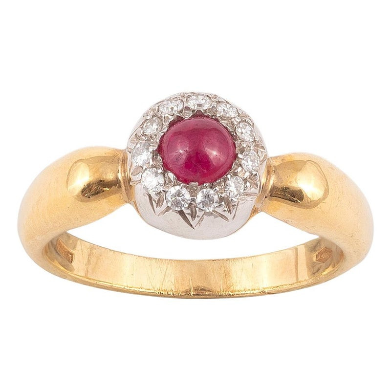 18 Karat Yellow Gold Ruby and Diamond Cluster Ring