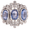 Antique Art Deco Platinum Three Sapphire Stone And Old Cut Diamond Ring