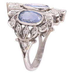 Antique Art Deco Platinum Three Sapphire Stone And Old Cut Diamond Ring