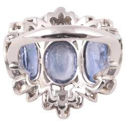 Antique Art Deco Platinum Three Sapphire Stone And Old Cut Diamond Ring