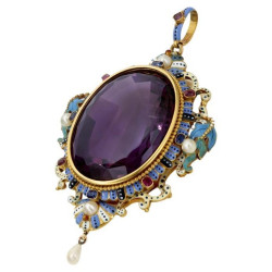 Neo-Renaissance Pendant with Amethyst and Enamels Attributed to Carlo Giuliano