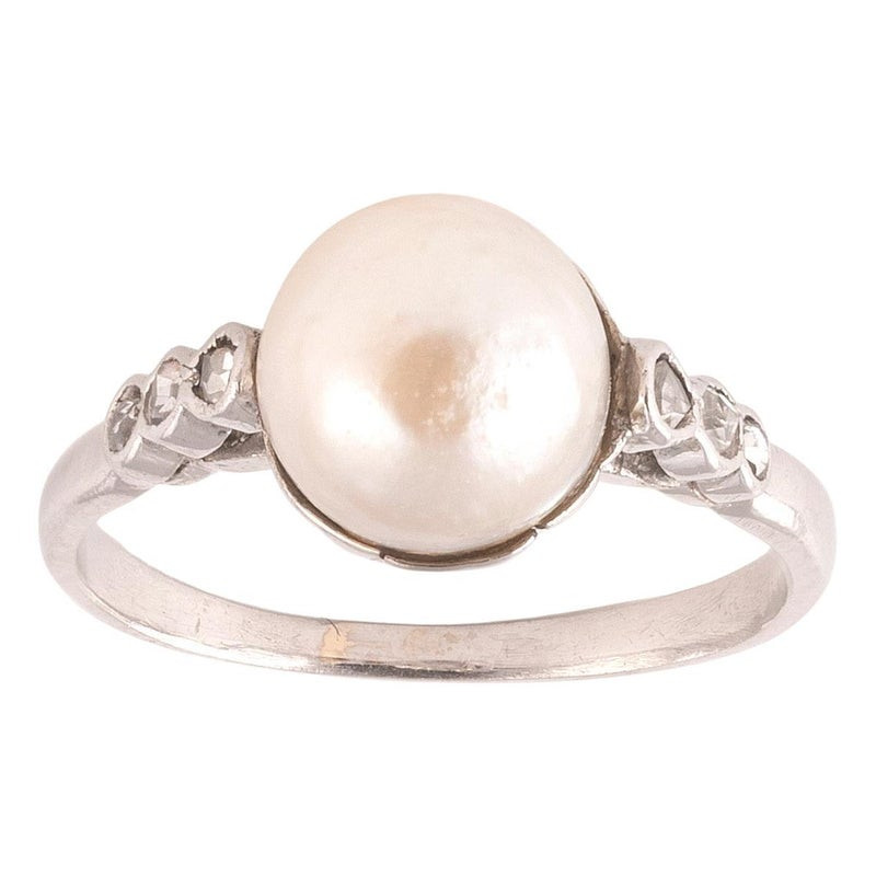 Platinum Natural Pearl And Rose Cut Diamond Ring Circa 1910