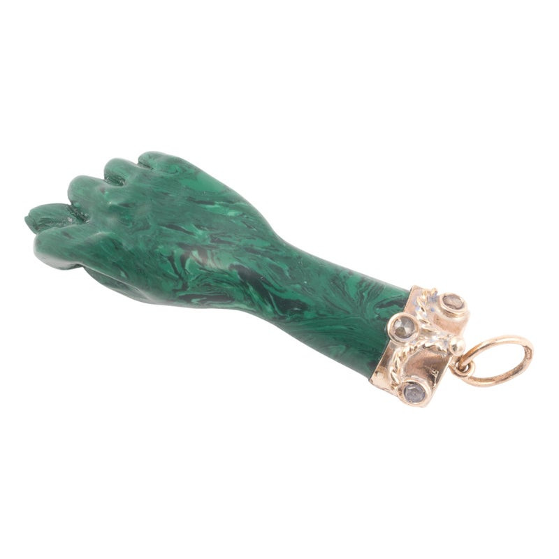 Figa Malachite Rose Diamond And Gold Good Luck Charm Pendant