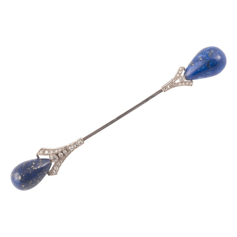 An Platinum Lapis Lazuli And Diamond Jabot Pin Circa 1920