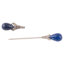 An Platinum Lapis Lazuli And Diamond Jabot Pin Circa 1920