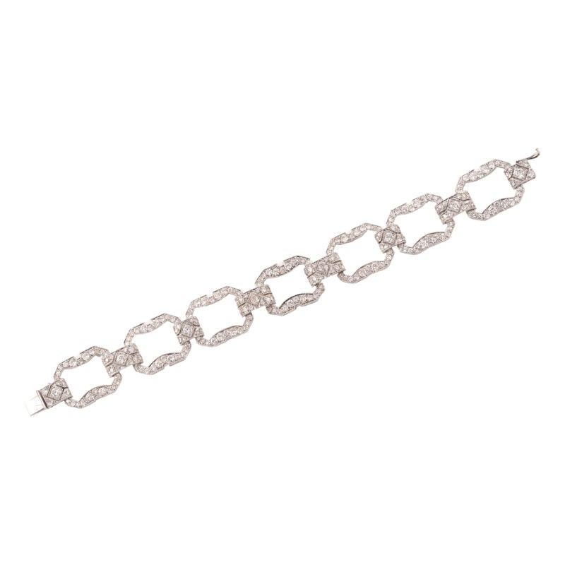 Art Déco Platinum Openwork Old Cut Diamond Set Bracelet