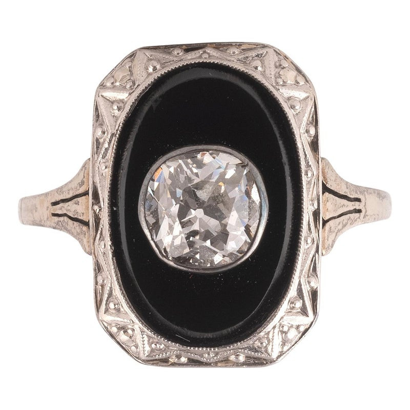 Art Deco Onyx And Old Cut Diamond Ring c.1920