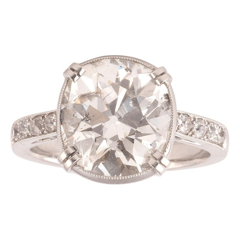 Art Deco Single Stone 6.32ct Cushion Cut Diamond Ring , circa 1930's