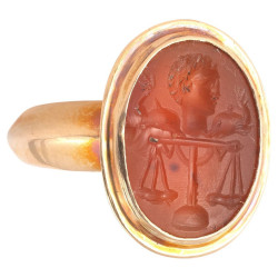 Roman Carnelian Intaglio Depicting Arione Gold Ring circa 2nd Century A.D