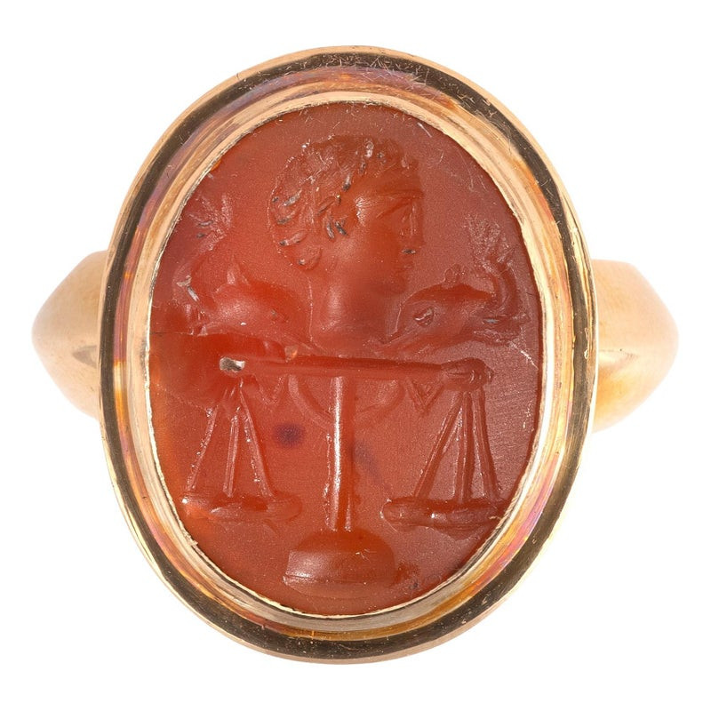 Roman Carnelian Intaglio Depicting Arione Gold Ring circa 2nd Century A.D