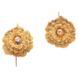 Antique Gold And Old Cut Diamond Flower Earrings