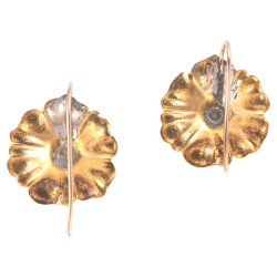 Antique Gold And Old Cut Diamond Flower Earrings