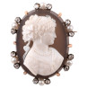 Antique Two-tone Agate Cameo in 18kt Gold Surrounded by Diamonds and Pearls