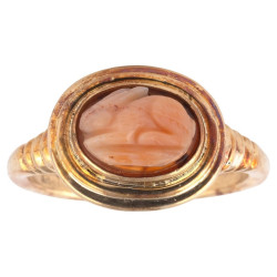 Gold Ring With Rabbit Pinkish Agate Roman Cameo 1st-Century AD