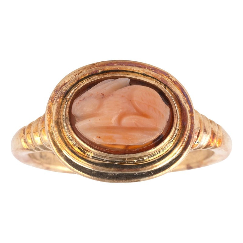 Gold Ring With Rabbit Pinkish Agate Roman Cameo 1st-Century AD