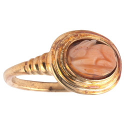 Gold Ring With Rabbit Pinkish Agate Roman Cameo 1st-Century AD