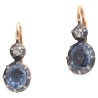 Antique Sapphire And Old Mine Diamond Gold Silver Drop Earrings