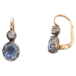 Antique Sapphire And Old Mine Diamond Gold Silver Drop Earrings