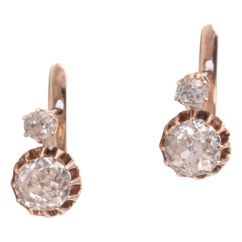 Antique Pair Of Old-Cut Diamond Earrings Circa 1890's