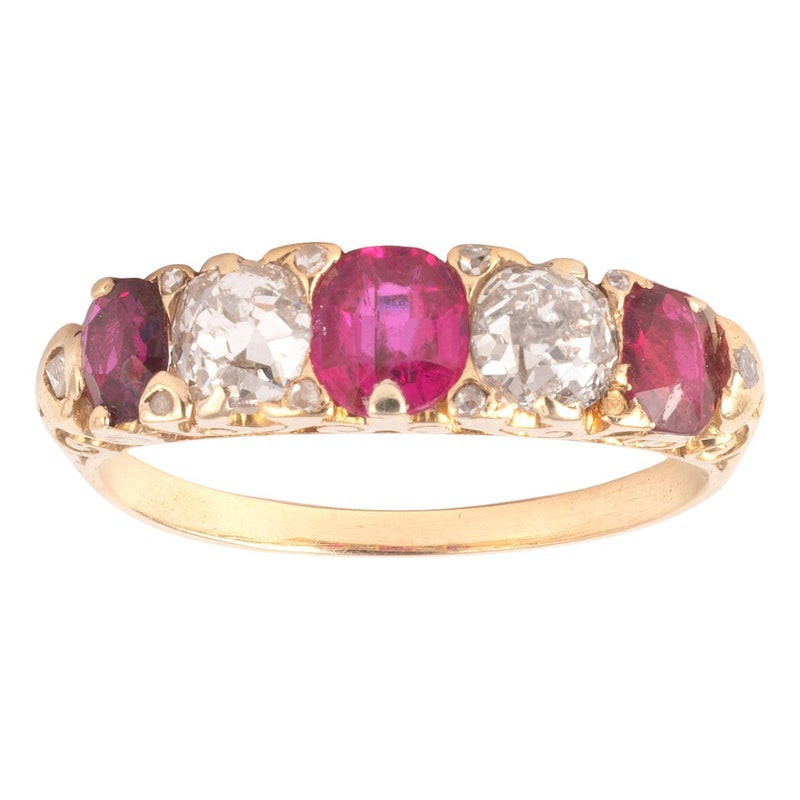 Antique Ruby And Diamond Graduating Five Stone Ring English c.1900