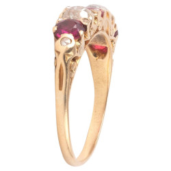 Antique Ruby And Diamond Graduating Five Stone Ring English c.1900